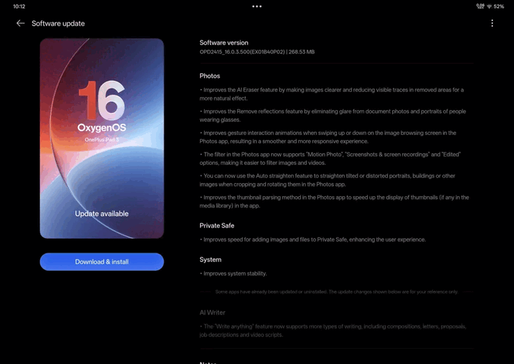 OxygenOS B40P02 OTA no OnePlus Pad 3