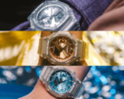 De baixo para cima, o Casio GA2100BM-7A2, GA2100BM-7A5 e GA2100BM-7A8. (Fonte da imagem: Casio)