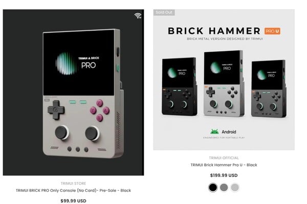O TrimUI Brick Pro é significativamente mais barato do que o TrimUI Brick Hammer Pro U.