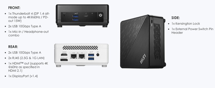 O mini PC MSI Cubi 5 1M também oferece uma boa variedade de portas. (Fonte da imagem: MSI)