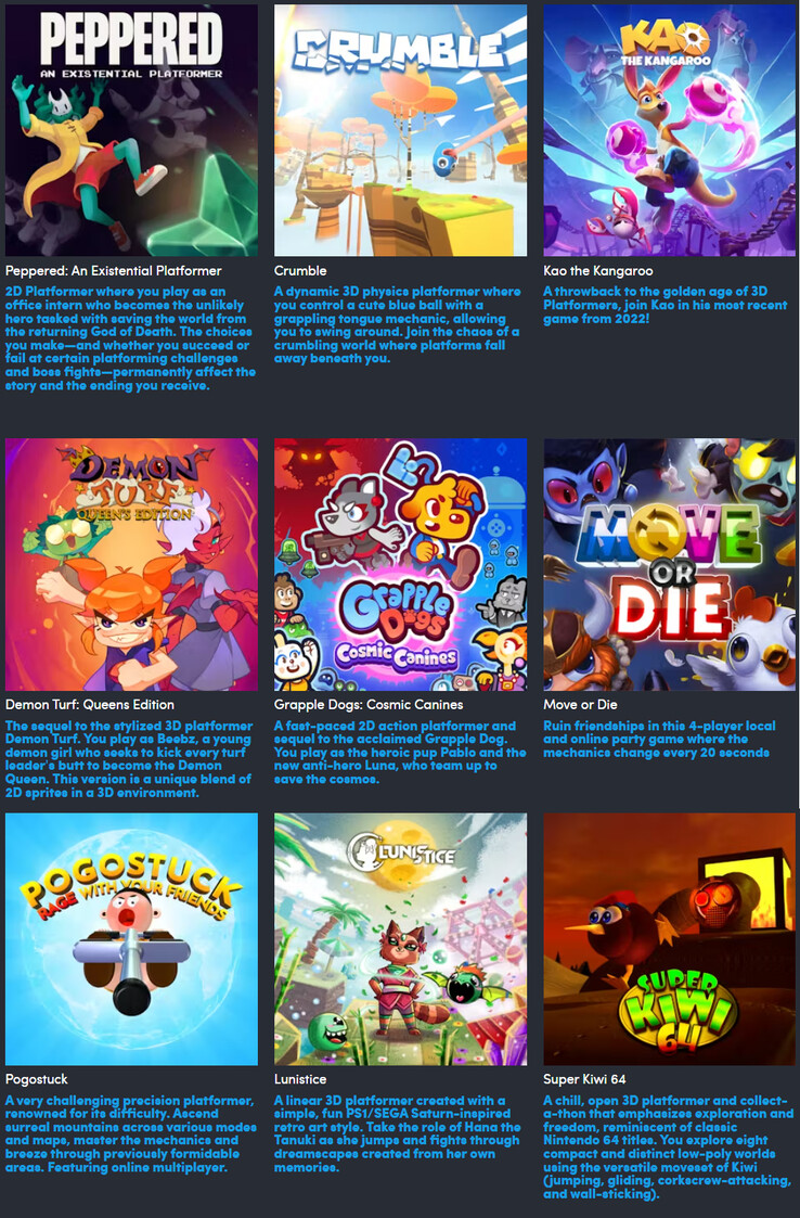 Todos os jogos incluídos no pacote Playful Platformers (Fonte da imagem: Humble Bundle)