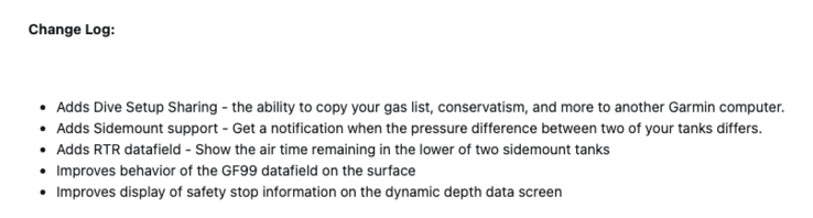 As notas de lançamento do software do sistema Garmin Descent X50i 5.12
