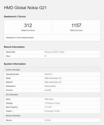 O putativo G21 também não atira sobre o Geekbench. (Fonte: Geekbench)