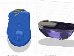 Modelo 3D digitalizado do Glorious Model O3 Wireless com um suporte personalizado projetado no Fusion 360