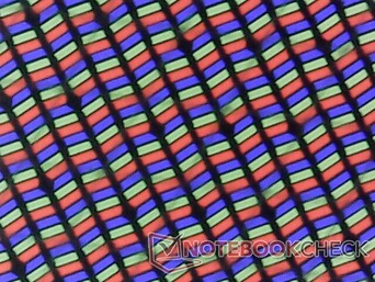 Subpixels RGB afiados da fina camada de brilho. A granulosidade é mínima