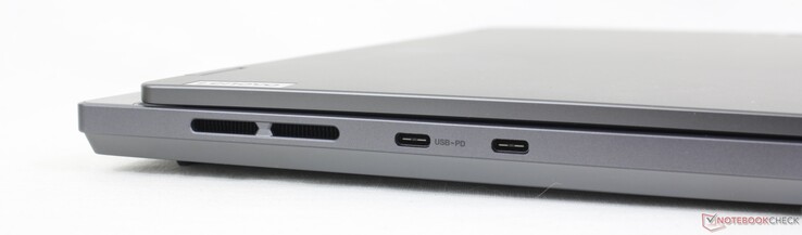 Esquerda: 1x USB-C 3.2 Gen. 2 + DisplayPort 1.4 + fornecimento de energia de 140 W, 1x USB-C 3.2 Gen. 2 + DisplayPort 1.4