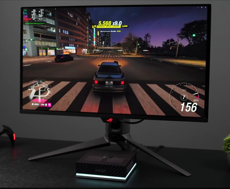 Mini PC AMD Ryzen AI Max+ 395 rodando jogos do SteamOS em um monitor externo para jogos