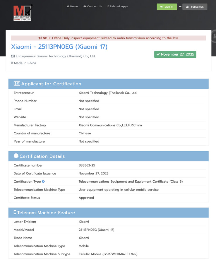 (Fonte da imagem: NBTC)