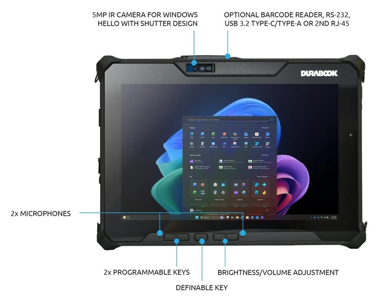 O laptop Durabook R10 2 em 1 tem botões físicos e um leitor de código de barras opcional para uso em ambientes comerciais e corporativos. (Fonte da imagem: Durabook)