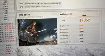 As pontuações obtidas pelo MSI GS66 Stealth no 3DMark Fire Strike. (Fonte da imagem: GenTechPC)
