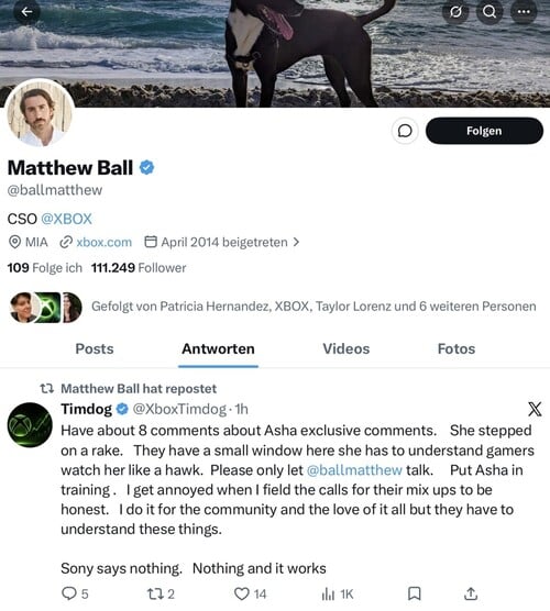 Matthew Ball repostou a crítica de exclusividade de Asha Sharma