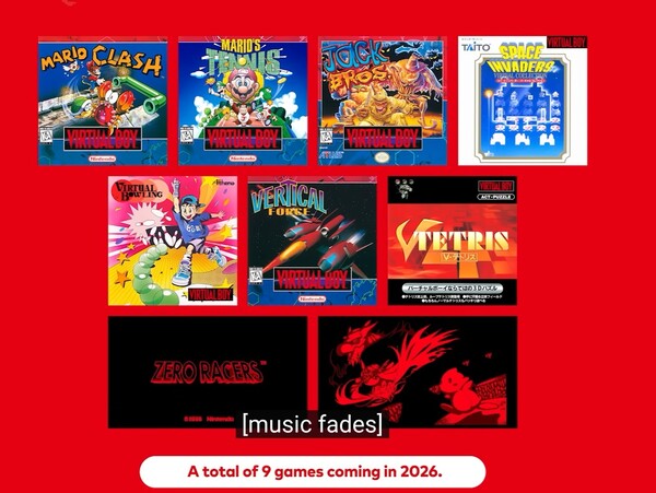 Outros jogos do Virtual Boy que serão lançados em 2026. (Fonte da imagem: Nintendo)