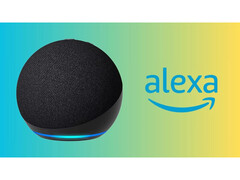 Uma imagem promocional do Amazon Echo com um fundo de gradiente profundo e um logotipo da assistente de IA Alexa. (Fonte da imagem: Amazon)