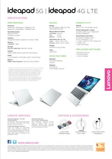 Lenovo IdeaPad 5G - Especificações. (Fonte da imagem: Lenovo)