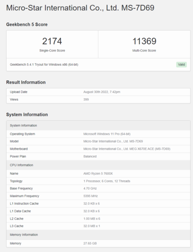 AMD Ryzen 5 7600 no Geekbench. (Fonte: Geekbench)