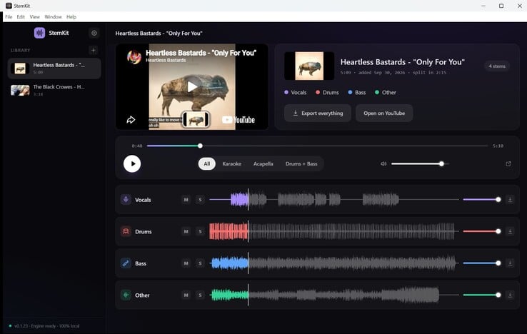 Controles de volume para cada faixa, mas apenas uma faixa para duas guitarras