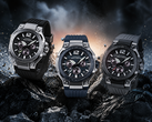 O Casio G-Shock GWR-B3000-1A, o GWR-B3000-2A e o GWR-B3000-8A (da esquerda para a direita)