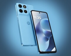 O Moto G17 está disponível em três cores, incluindo azul claro.