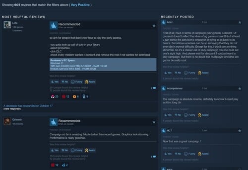 Avaliações de Call of Duty: Modern Warfare 4 no Steam exibidas