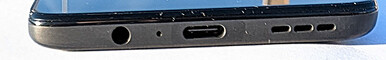 Fundo: 3.porta de áudio de 5mm, microfone, porta USB-C, alto-falante
