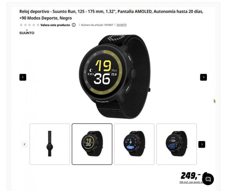 A lista de produtos do relógio Suunto Run no MediaMarkt Espanha. (Fonte da imagem: u/GoatInformal9622 via Reddit)