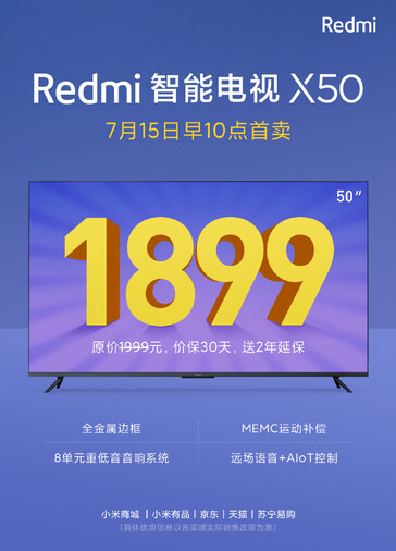 Preço de venda da Redmi X50. (Fonte da imagem: Redmi)