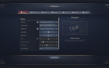 Menu de exibição com seleção de resolução