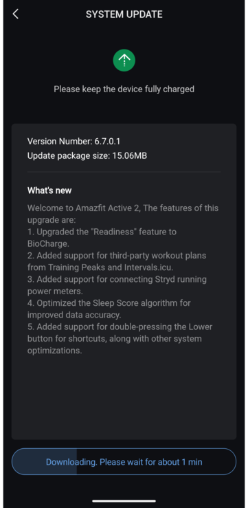 As notas de lançamento da versão 6.7.0.1 do software para os smartwatches Amazfit Active 2. (Fonte da imagem: u/kruzin_tv via Reddit)