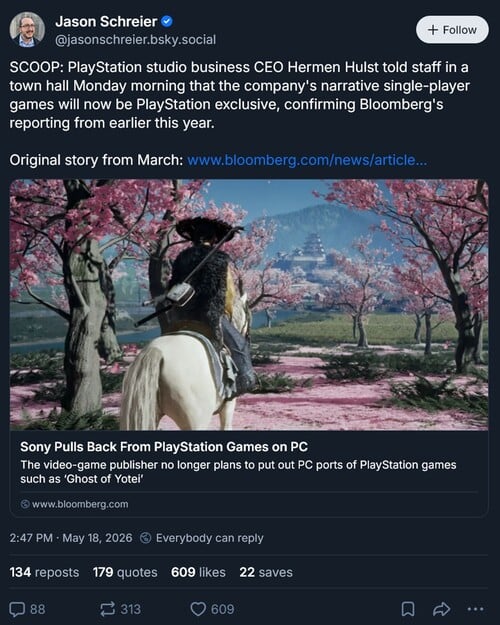 Jason Schreier Bluesky publica sobre os exclusivos do PS5