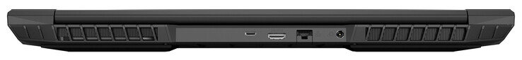 Voltar: USB 3.2 Gen 2 (Tipo C; DisplayPort 1.4, compatível com G-Sync), HDMI 2.1 (HDCP 2.3), Gigabit Ethernet, alimentação