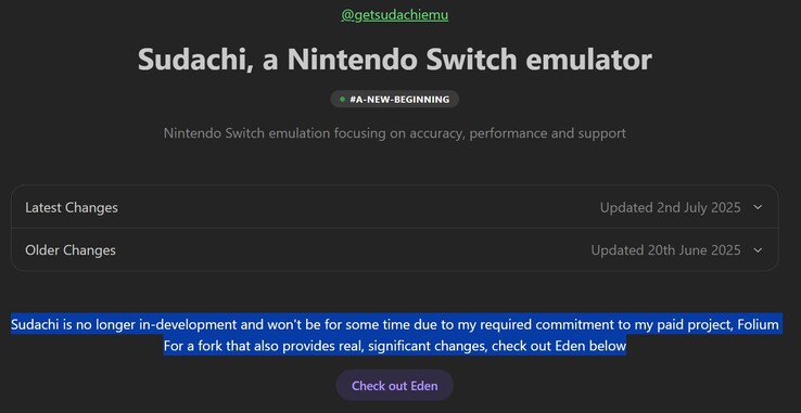 O anúncio no site oficial da Sudachi (Fonte da imagem: Sudachi)