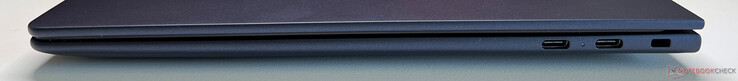 Direita: 2x USB-C 4.0 com Thunderbolt 4 (40 Gbit/s, DisplayPort ALT Mode 2.1, Power Delivery 3.0), slot de segurança Kensington