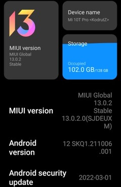 Android mIUI 13.0.2 com base 12 agora disponível para Xiaomi Mi 10T Pro (Fonte: Própria)