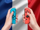 Controles Joy-Con do Switch mostrados com a bandeira francesa