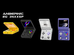 A Anbernic oferecerá o RG34XX SP em quatro opções de cores, nenhuma delas com acabamento translúcido. (Fonte da imagem: Anbernic)