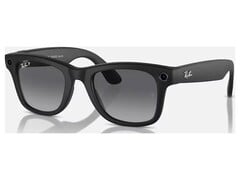 Ray-Ban Meta Gen 2 preto, visto de frente sobre um fundo branco, com a câmera e o LED de captura nos cantos frontais
