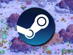 Uma imagem mostrando o logotipo do Steam e o jogo Iron Marines, atualmente em promoção.