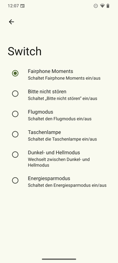 Configurações do interruptor