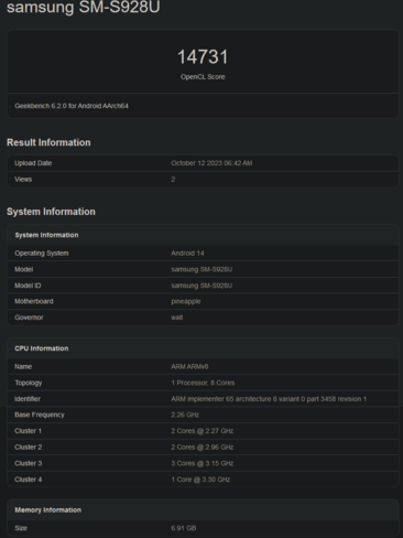 Benchmark OpenCL do Snapdragon 8 Gen 3 (imagem via Geekbench)