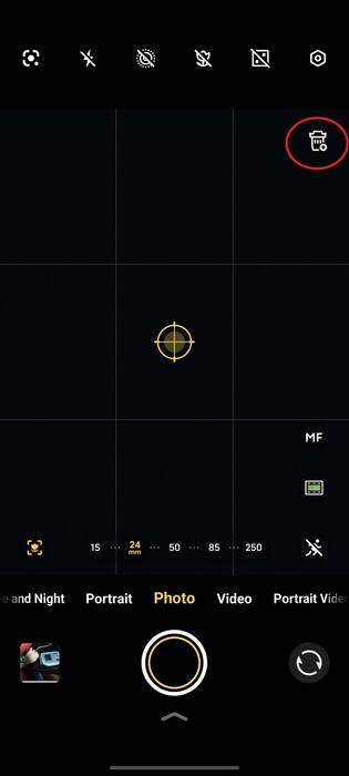 O ícone do teleconversor no aplicativo da câmera é um atalho prático na maioria dos modos.