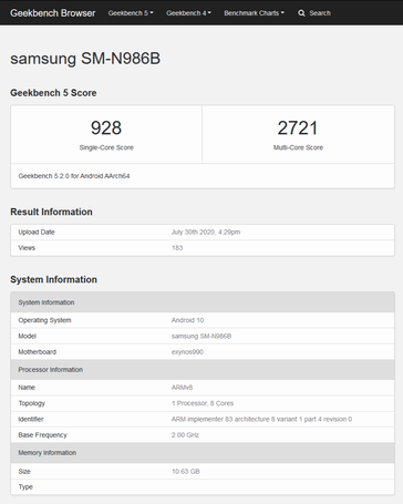 O "SM-N986N" vs. o "N986B". (Fonte: Geekbench 5)