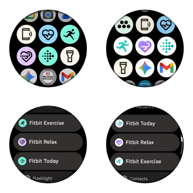 Os ícones antigo (esquerda) e novo (direita) do aplicativo Fitbit para WearOS. (Fonte da imagem: Android Police, editado)