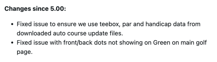 O registro de alterações do System Software 5.10 para o smartwatch Garmin Approach S12. (Fonte da imagem: Captura de tela da postagem no fórum da Garmin)