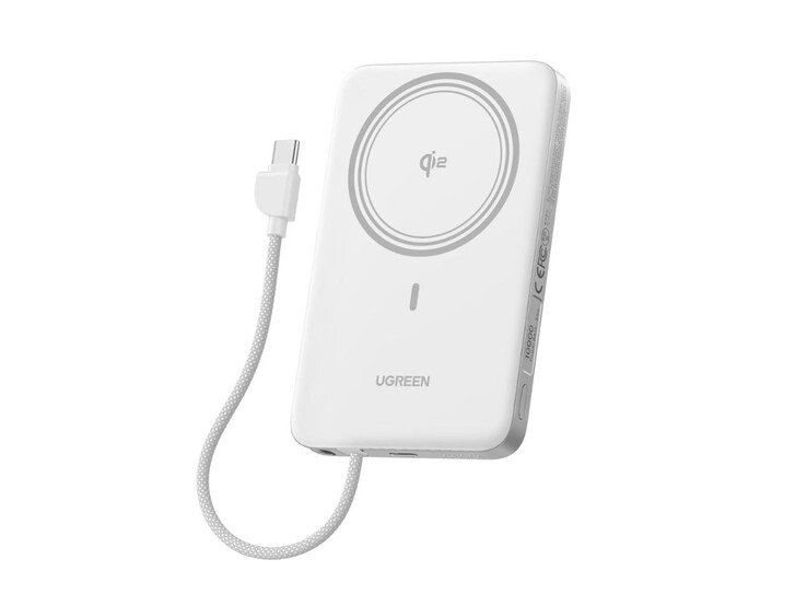 Power Bank magnético ultrafino Ugreen MagFlow Air Qi2 na cor branca