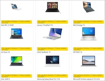 Seleção de laptops compatíveis com Windows 11. (Fonte de imagem: Microsoft)