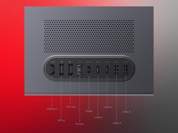 A conectividade do monitor Lenovo Yoga Pro 27UD-10 4K OLED é mostrada (Fonte da imagem: Lenovo PR)