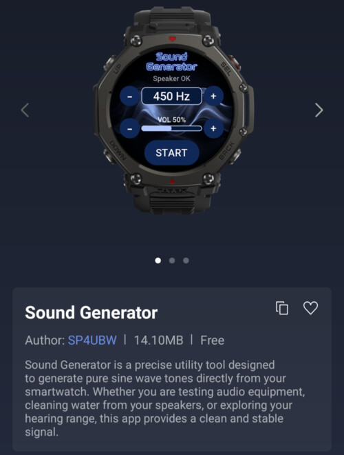 O aplicativo Sound Generator Mini para smartwatches Amazfit