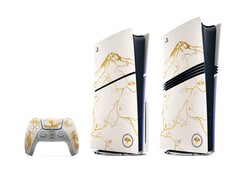A edição limitada Gold Ghost of Yotei DualSense, PS5 Slim e PS5 Pro. (Fonte da imagem: PlayStation)