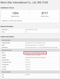 Ryzen 7 5700G. (Fonte de imagem: Geekbench)