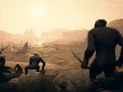 Uma imagem do jogo Ancestors: The Humankind Odyssey mostrando os hominídeos.